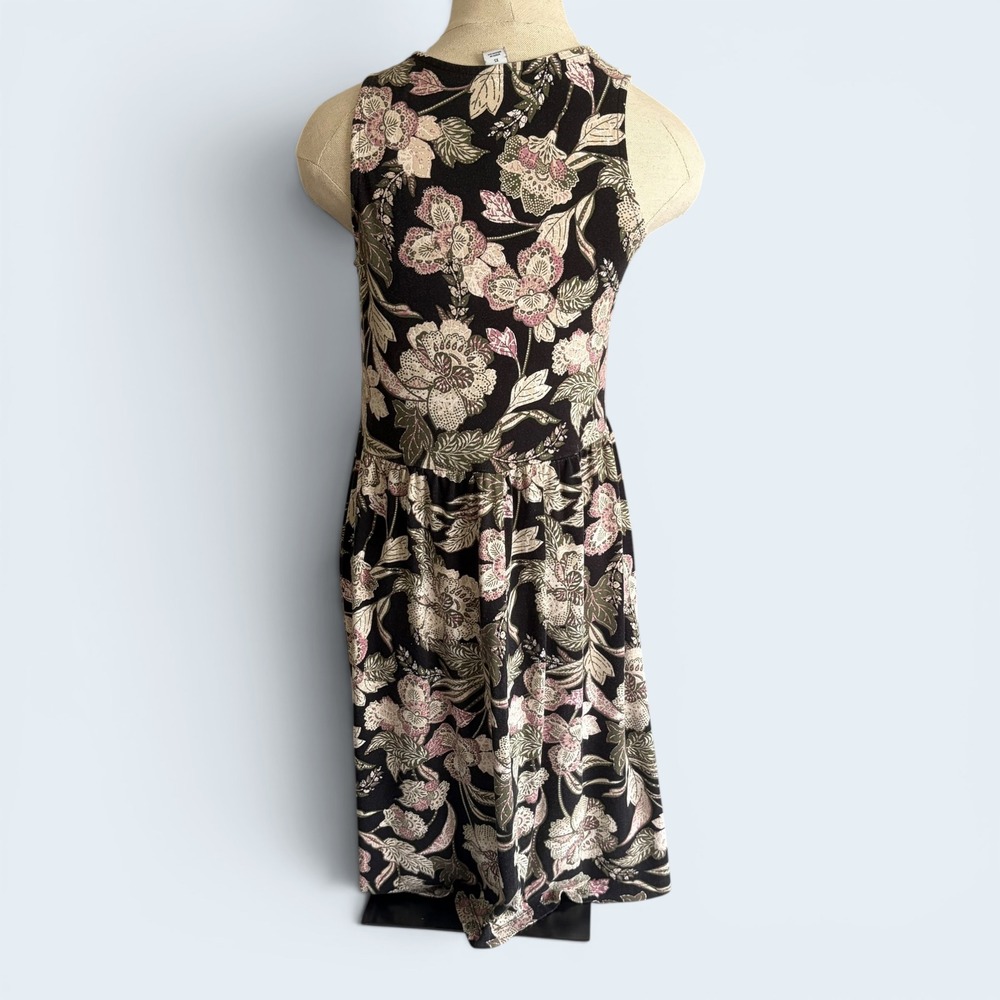 Old Navy Black Pink Floral Sleeveless Fit Flare Dress XS Cottagecore Boho - Picture 4 of 7